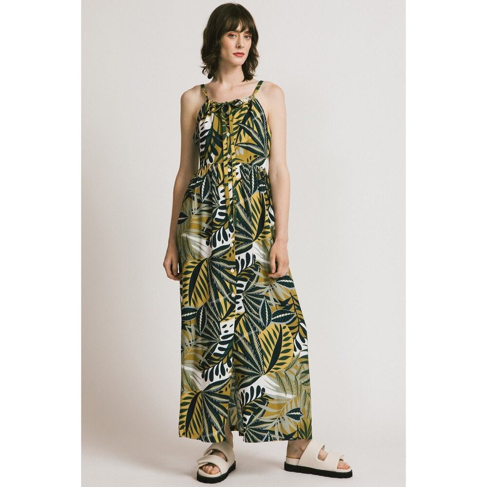Allison Wonderland Lanai Green Tropical Leaf Maxi Dress 6 Resortwear Vacation